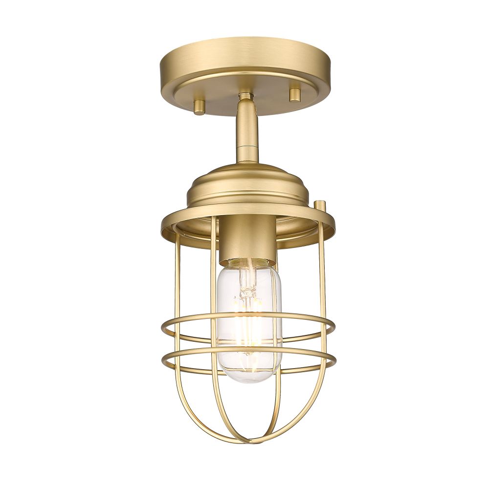 Golden Lighting 9808-SF BCB Seaport Semi-Flush in Brushed Champagne Bronze with BCB Metal Cage
